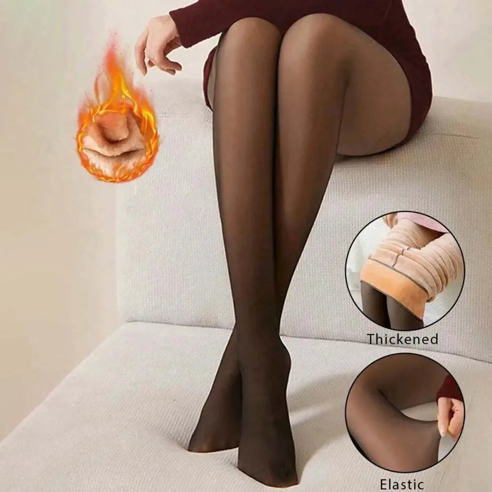Pantimedias térmicas translúcidas de invierno para mujer, medias cálidas con forro polar grueso, pantalones, mallas cálidas