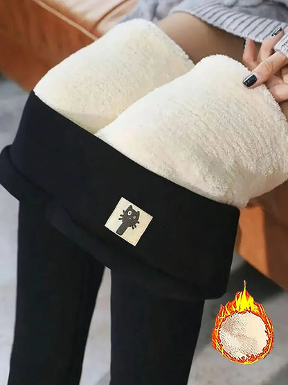 Mallas cálidas gruesas de invierno para mujer, pantalones para correr de Cachemira de cordero, medias elásticas de lana de cintura alta, pantalones ajustados de terciopelo