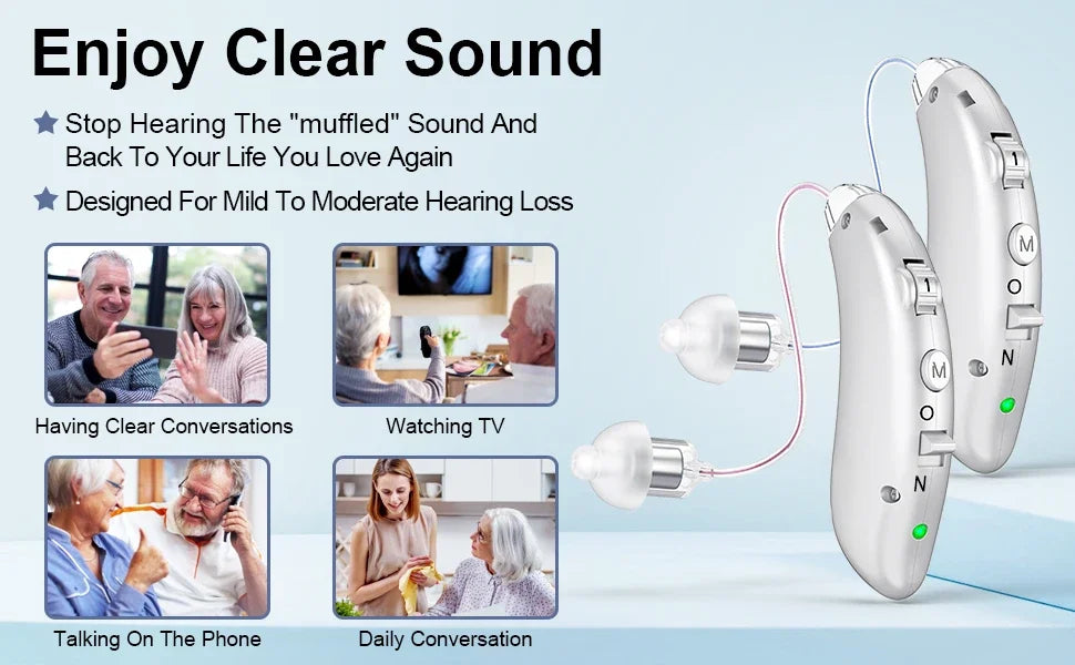 Nuevo producto auditivo, venta al por mayor, amplificador auditivo recargable BTE para adultos, audífonos invisibles digitales RIC para pérdida auditiva