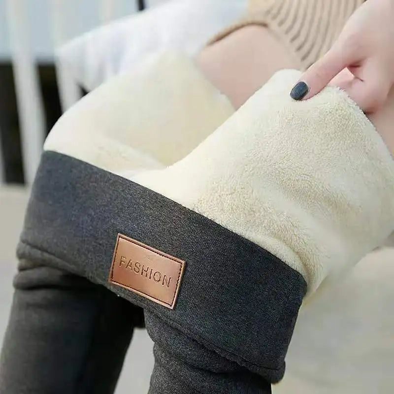 Mallas cálidas gruesas de invierno para mujer, pantalones para correr de Cachemira de cordero, medias elásticas de lana de cintura alta, pantalones ajustados de terciopelo